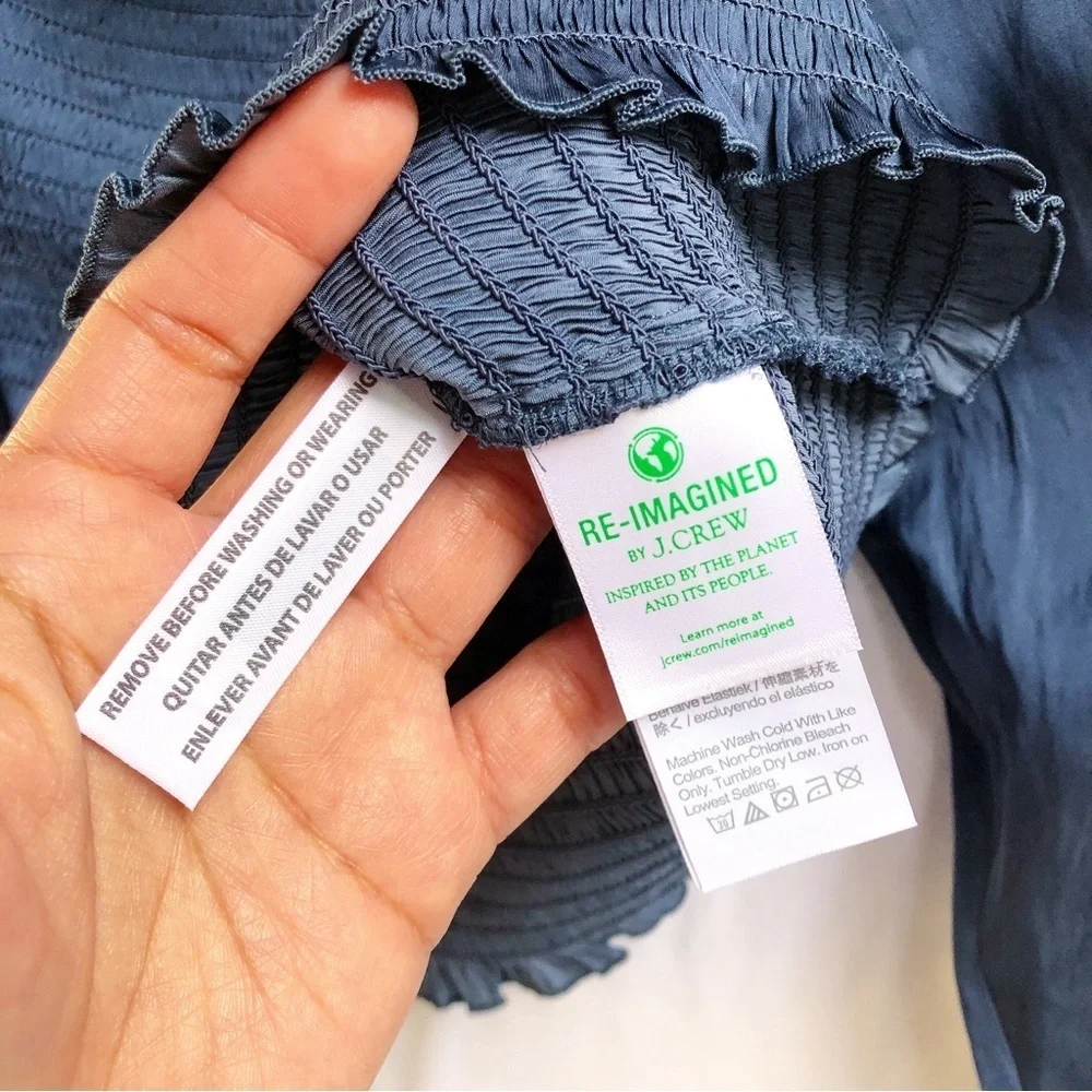 J.CREW | SQUARENECK SMOCKED FEATHERWEIGHT SATIN CROP TOP IN ROYAL PEACOCK LARGE - Picture 6 of 9